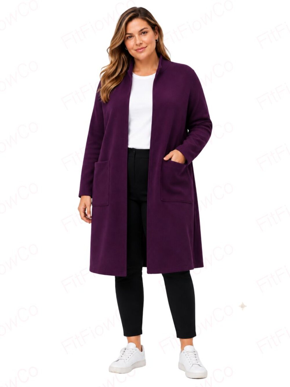 Tek Gear UltraSoft Fleece Long Cardigan XL Plum Purple NWT Open Front